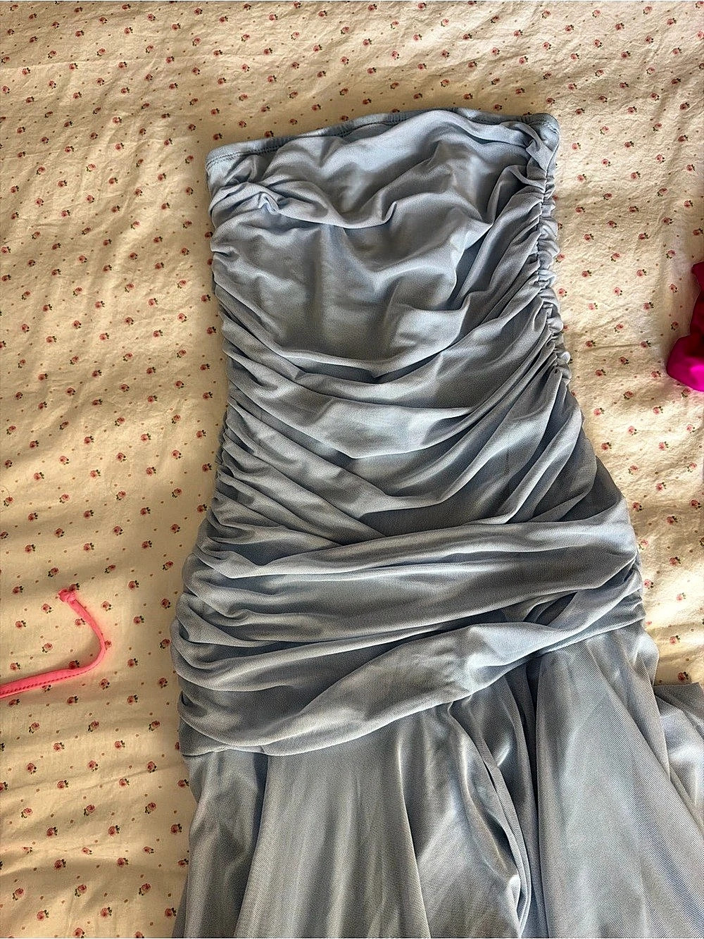 Light Blue Ruched Strapless Maxi Dress - Picture 5 of 5